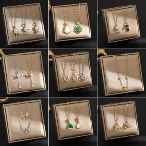 Wholesale Titanium Steel Simple Style Plating Inlay Heart Shape Flower Zircon Pendant Necklace