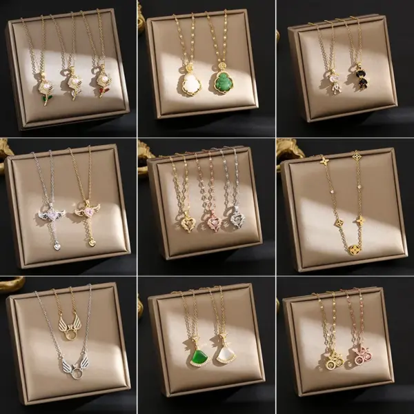 Wholesale Titanium Steel Simple Style Plating Inlay Heart Shape Flower Zircon Pendant Necklace