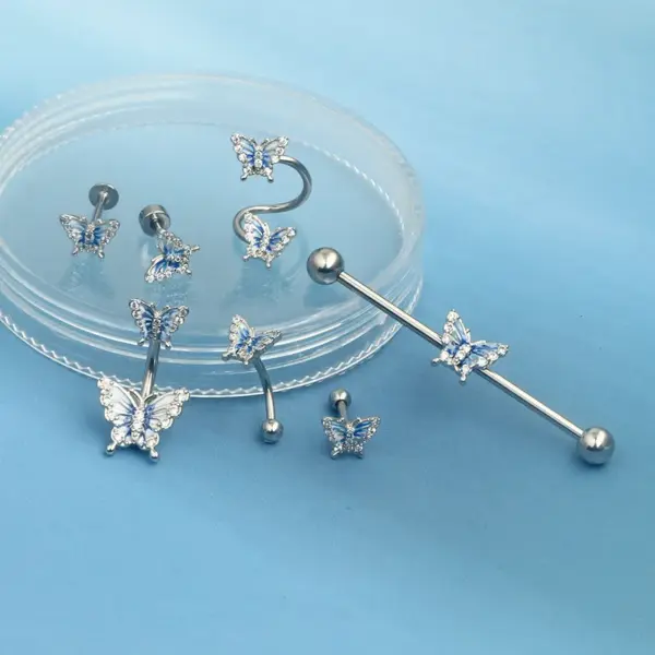 Wholesale 1 Piece Vintage Style Star Butterfly Plating Inlay Stainless Steel Rhinestones Ear Studs