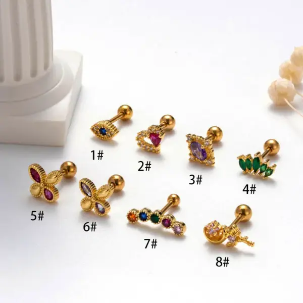 1 Piece French Style Sweet Simple Style Heart Shape Flower Plating Inlay Copper Zircon Cartilage Earrings