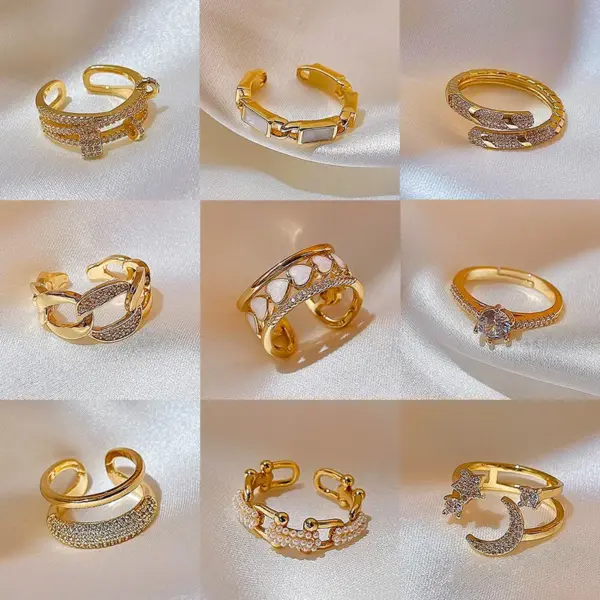 Retro Geometric Butterfly Bow Knot Copper Inlay Artificial Pearls Zircon Rings