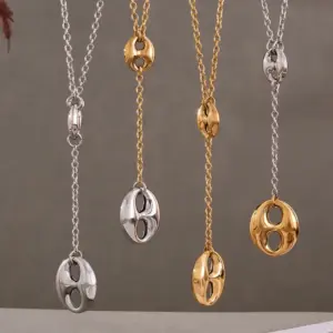 304 Stainless Steel Geometric PVD Coated Stone-Free 18K Gold Plated Glam Handmade Novelty Handmade Chain Lobster Trigger Clasp Closure Y-Necklace Necklace