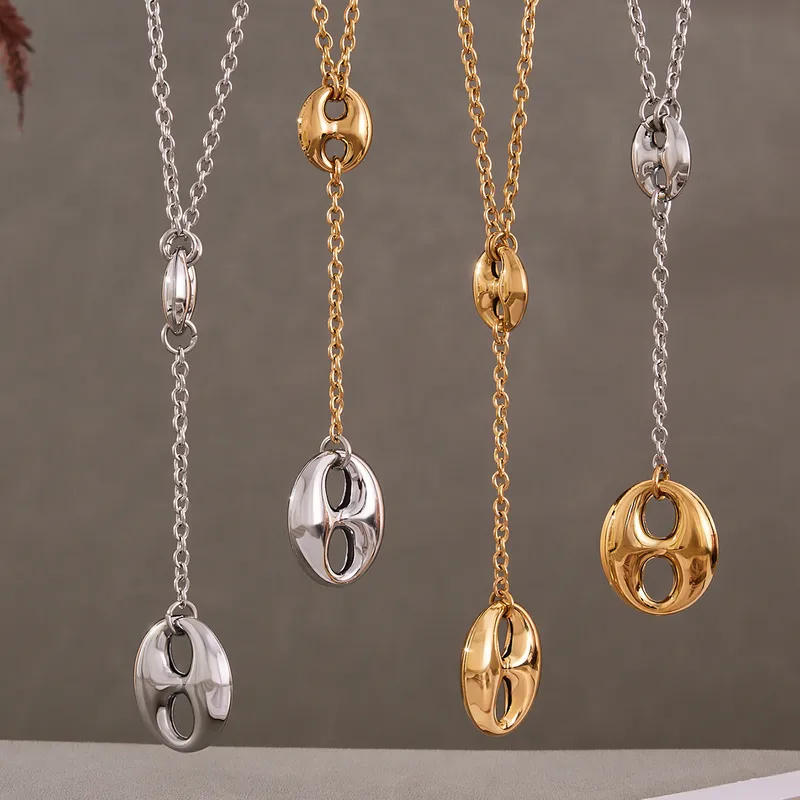 Wholesale 304 Stainless Steel Geometric PVD Coated Stone-Free 18K Gold Plated Glam Handmade Novelty Handmade Chain Lobster Trier Clasp Closure Y-Neckl