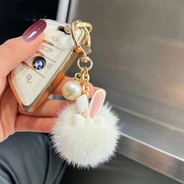 Wholesale new cute mink fur ball rabbit car key chain pendant plush doll bag ornaments