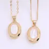 Wholesale Vintage Style Oval Copper Plating Inlay Carving Shell 18k Gold Plated Pendant Necklace