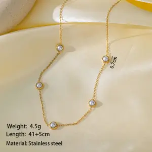 Qyh1265 Five Pearl Necklace / Gold
