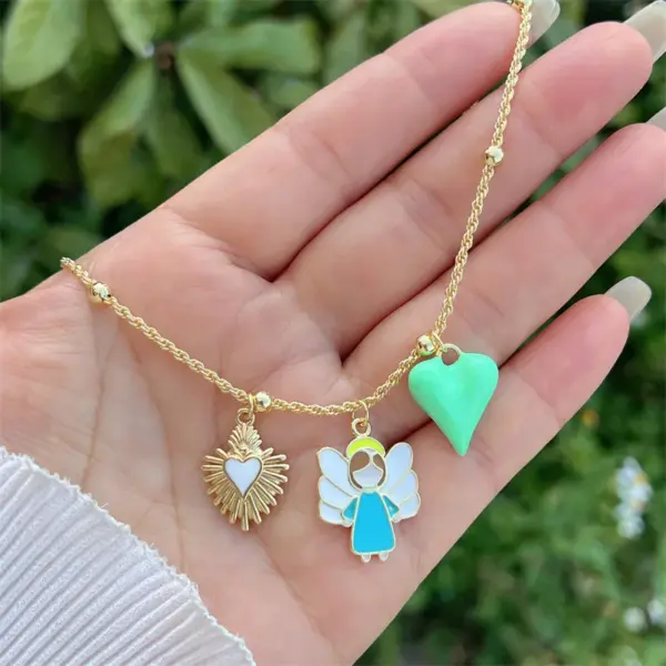 Wholesale Jewelry Retro Classic Style Cross Heart Shape Strawberry Copper Zircon 18K Gold Plated Multi Charms Necklace Twisted Rope Chain