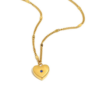 Mini zircon heart-shaped floral necklace - gold - September