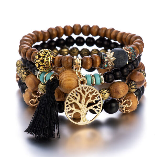 Wholesale Bohemian style multi-layer wooden beads beaded bracelet men's and women's four-piece elastic rope bracelet jewelry