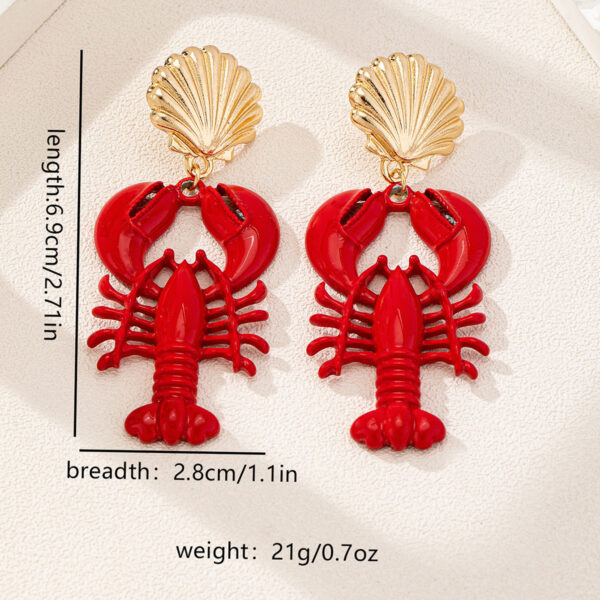 Wholesale 1 Pair of Marine Life Series Red Paint Lobster Metal Shell Earrings Women Wear