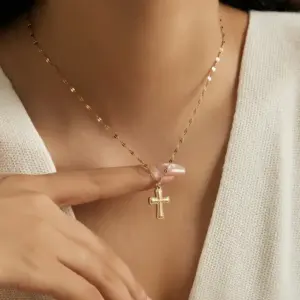 Wholesale Jewelry Simple Style Classic Style Cross 304 Stainless Steel 18K Gold Plated Pendant Necklace