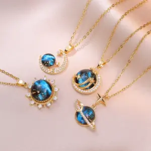 Wholesale Jewelry Vintage Style Geometric Starry Sky Titanium Steel Diamond Pendant Necklace