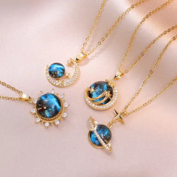 Wholesale Jewelry Vintage Style Geometric Starry Sky Titanium Steel Diamond Pendant Necklace