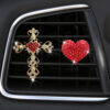 Wholesale rhinestone love car air outlet perfume clip golden rhinestone cross car air conditioning