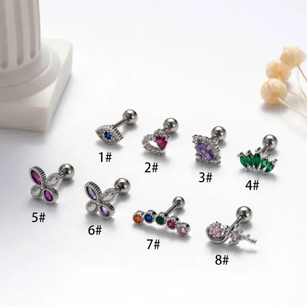 1 Piece French Style Sweet Simple Style Heart Shape Flower Plating Inlay Copper Zircon Cartilage Earrings