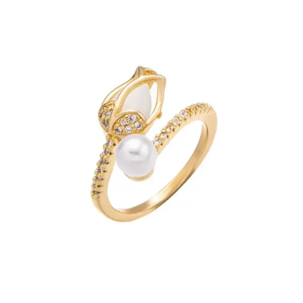 Wholesale Jewelry Flower Copper Cat's Eye Stone Zircon 18K Gold Plated Inlay Rings Necklace