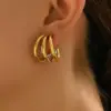 Wholesale 304 Stainless Steel Multicolor PVD Coated 18K Gold Plated 18K Gold Simple Style Classic Style Waterproof Non Tarnish Layered Plating Gold Silver Ear Studs