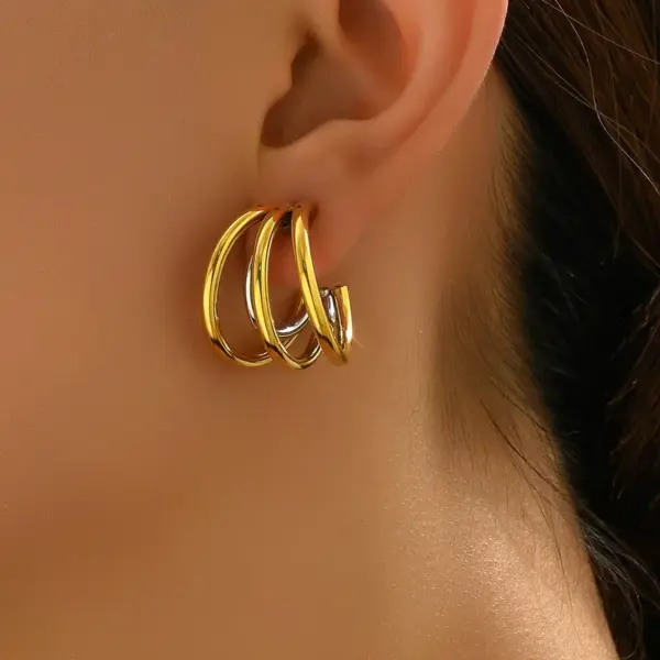 Wholesale 304 Stainless Steel Multicolor PVD Coated 18K Gold Plated 18K Gold Simple Style Classic Style Waterproof Non Tarnish Layered Plating Gold Silver Ear Studs