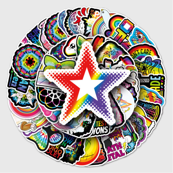 Wholesale 101 cartoon rainbow series graffiti cross-border tablet luggage scooter car waterproof decorative stickers