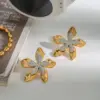Wholesale Real Gold Plated 316 Stainless Steel PVD Coated Flower Waterproof Non Tarnish Casual Modern Style Commute Ear Studs For Women's