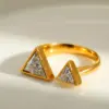 Wholesale Elegant Open Ring Stainless Steel Plated 18K Gold Set With Zirconia Triangle Rhombus Design Casual Versatile Jewelry Accessory