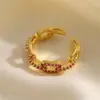 Wholesale Jewelry Vintage Style Rectangle Copper Zircon PVD Coated Plating Open Ring