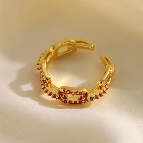 Wholesale Jewelry Vintage Style Rectangle Copper Zircon PVD Coated Plating Open Ring