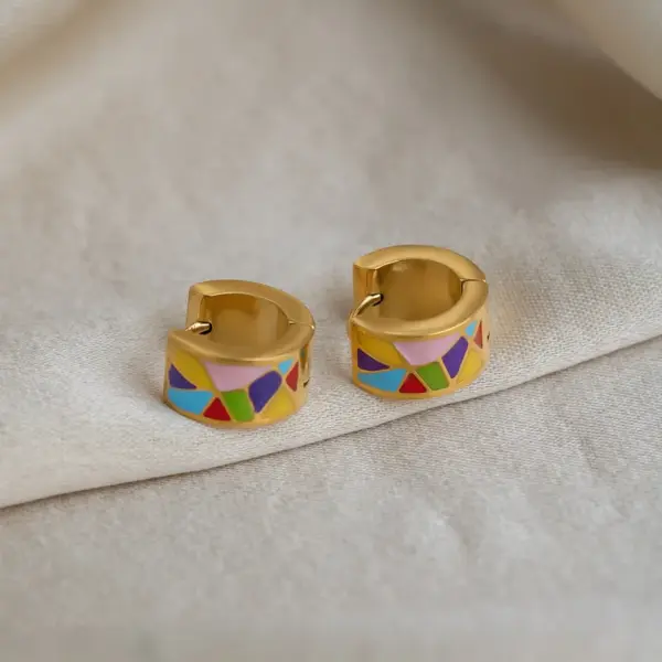 Wholesale PVD Coated Real Gold Plated 18K Gold Color Block 201 Stainless Steel IG Style Waterproof Non Tarnish Earrings