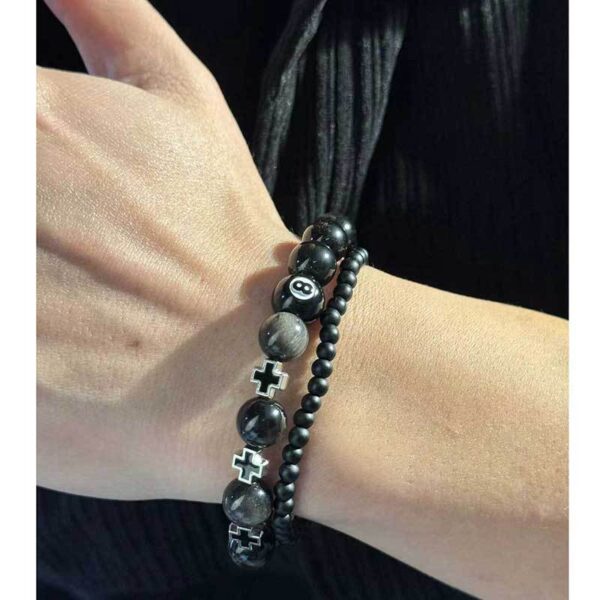 Wholesale Obsidian Cross Bracelet Live Selling Chinese Black Eight Billiards Bracelet Cat's Eye Beaded Student Party Bracelet