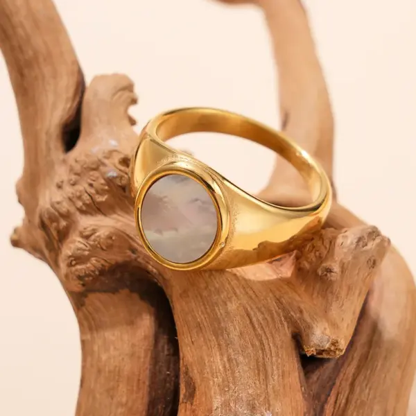 Wholesale PVD Coated 14K Gold Real Gold Plated Round Moon Butterfly 304 Stainless Steel Modern Style Waterproof Non Tarnish Rings