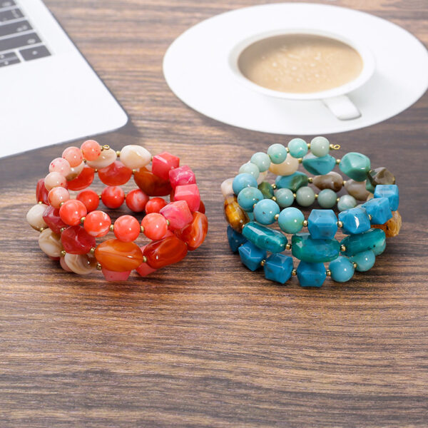 oly-63f69a15b4fb9b2467ab7eba785729c5 Wholesale temu, a brand new cross-border Bohemian style acrylic natural stone beaded bracelet with multi-layer elastic bangle.