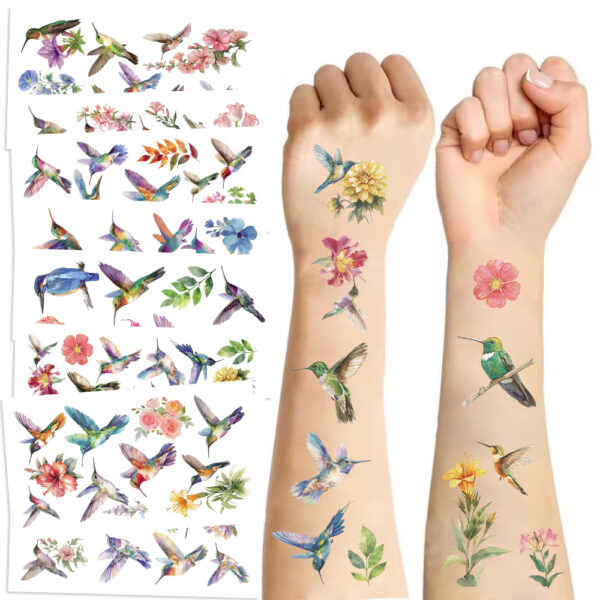 Wholesale New Cartoon Watercolor Bird Tattoo Waterproof Party Party Gift Funny Fun Face Stickers Cross-border