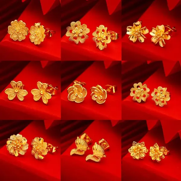 1 Pair Simple Style Four Leaf Clover Flower Plating Brass 24K Gold Plated Ear Studs
