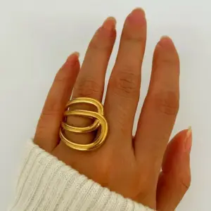 304 Stainless Steel Geometric PVD Coated Real Gold Plated Retro French Style IG Style Waterproof Non Tarnish Irregular Surgical Steel Open Rings