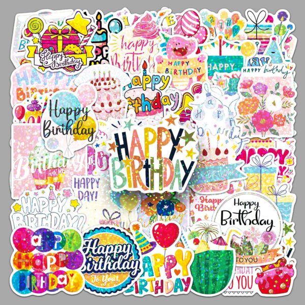 Wholesale 50 Glitter Laser Happy Birthday Stickers