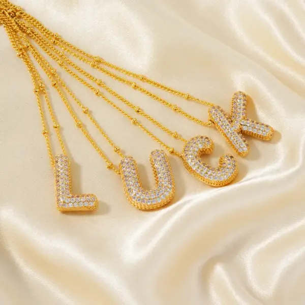 Wholesale 304 Stainless Steel Copper K Gold Plated Three-dimensional Inlay Letter Zircon Pendant Necklace
