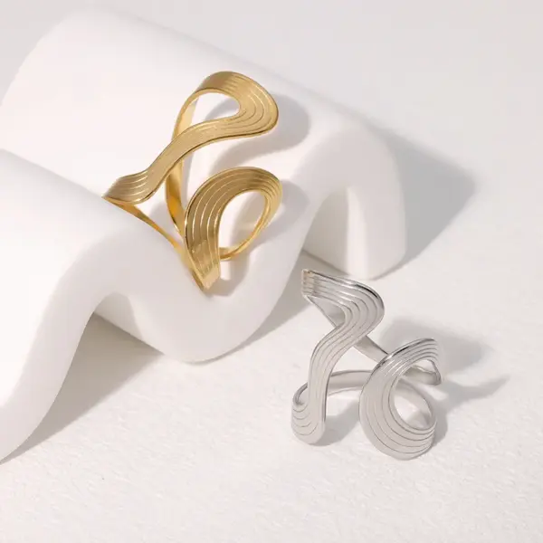 Wholesale PVD Coated Real Gold Plated 18K Gold Irregular Geometric Lines 304 Stainless Steel Modern Style IG Style Waterproof Non Tarnish Open Rings