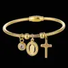 Wholesale 304 Stainless Steel Stainless Steel Cross PVD Coated 18K Real Gold Plated Luxurious Plating Gold Bangle