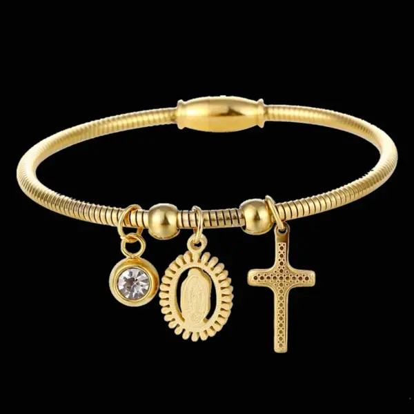 Wholesale 304 Stainless Steel Stainless Steel Cross PVD Coated 18K Real Gold Plated Luxurious Plating Gold Bangle