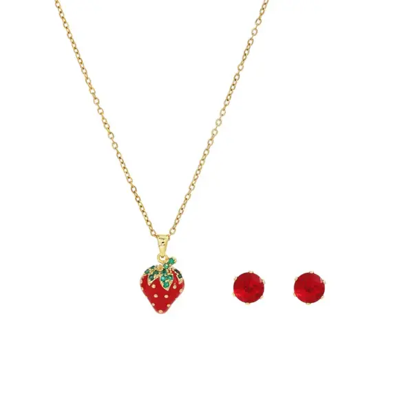 Wholesale Jewelry Sweet Cherry Strawberry 304 Stainless Steel Plating Jewelry Set Cable Chain
