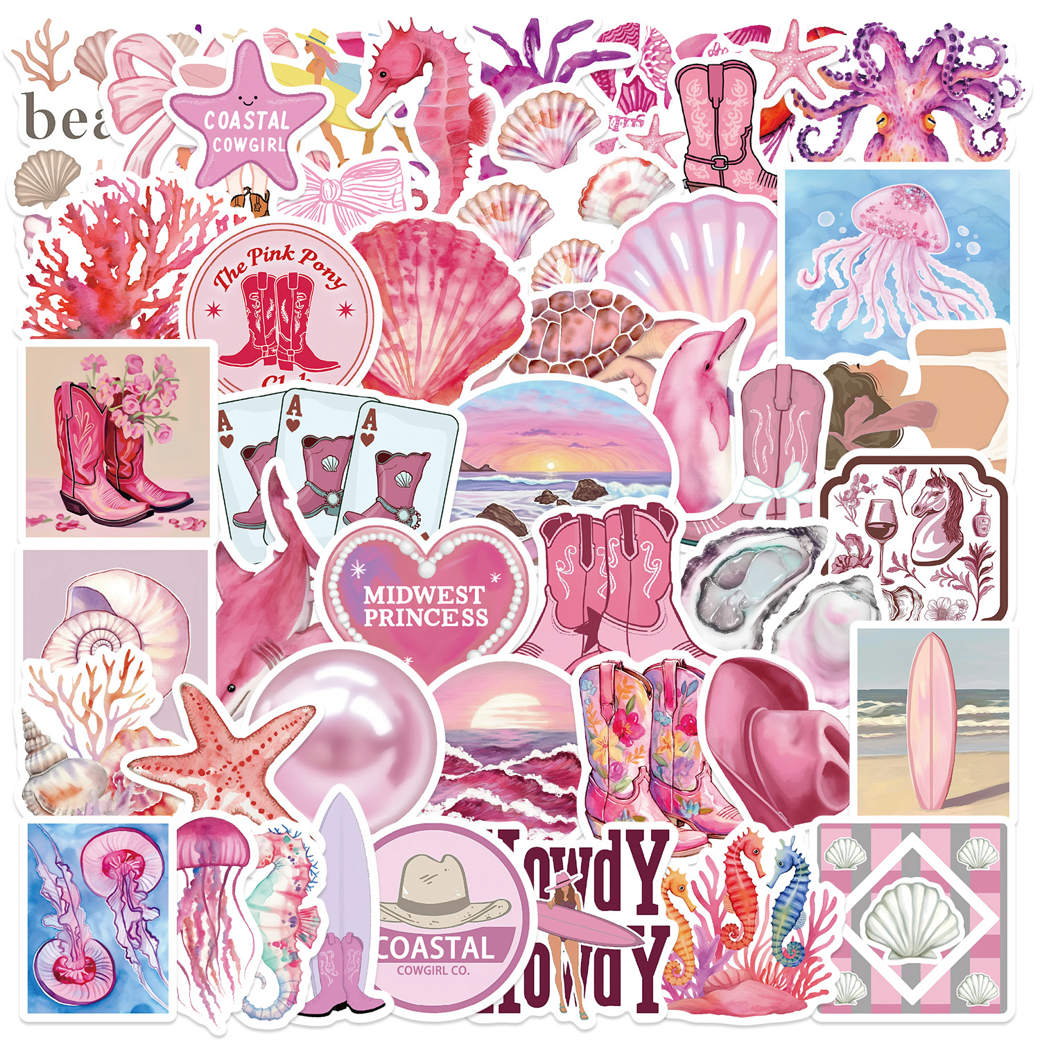 Wholesale 50 pink coast girl cartoon series stickers