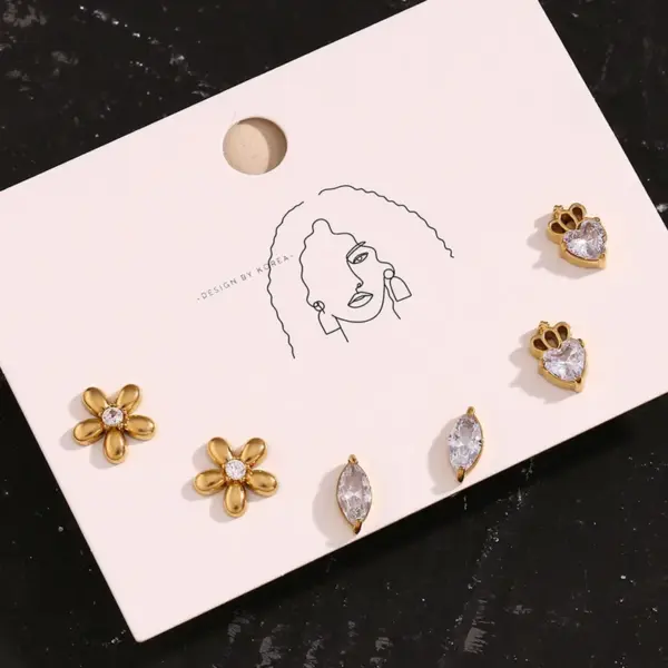 PVD Coated Real Gold Plated 18K Gold Crown Flower Stainless Steel Simple Style Waterproof Non Tarnish Ear Studs