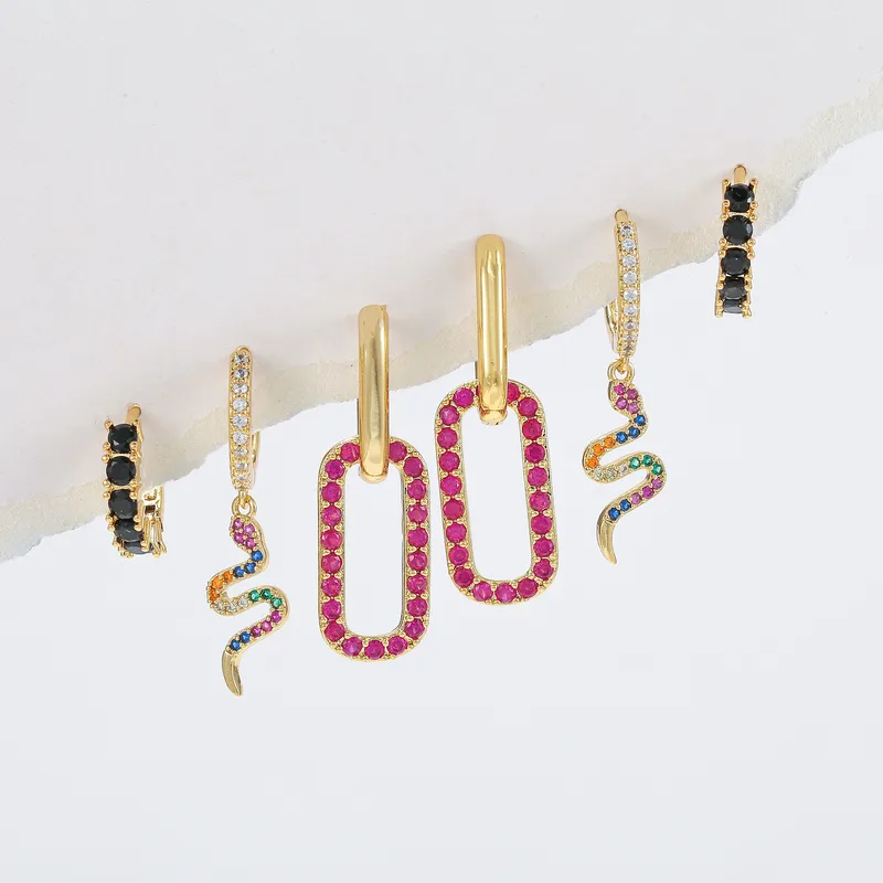 Wholesale Cute Sweet Geometric Brass Plating Inlay Zircon 18k Gold Plated Silver Plated Drop Earrings