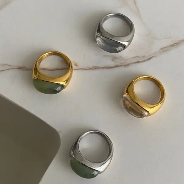 Style Stainless Steel Plated 18K Gold Embedded Zircon Ring Luxury Geometric Pattern Women's Ring For All Seasons