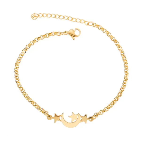 Wholesale PVD Coated 18K Gold Real Gold Plated Star Moon 201 Stainless Steel Fashion Waterproof Non Tarnish 201 Stainless Steel Bracelets