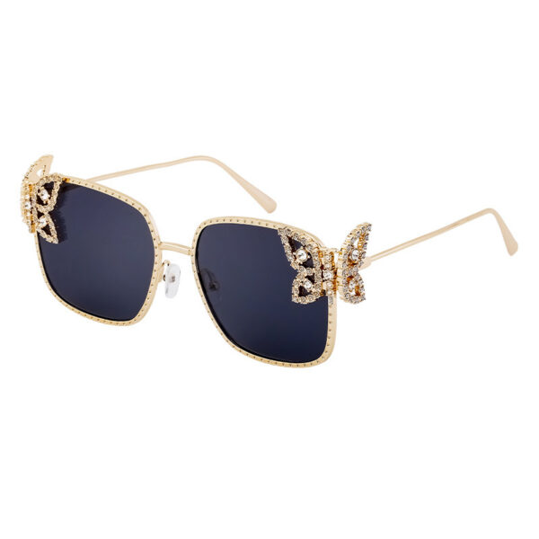 Wholesale European and American Fashion Butterfly with Diamond Sunglasses Women's Metal Frame Sunglasses Women's Cross-Border Wholesale Shades