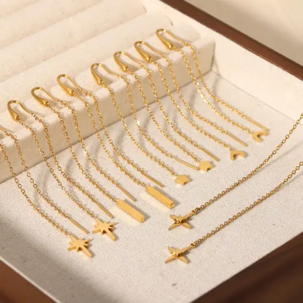 Wholesale PVD Coated Real Gold Plated 18K Gold Hexagram Moon 304 Stainless Steel Simple Style Classic Style Waterproof Non Tarnish Drop Earrings