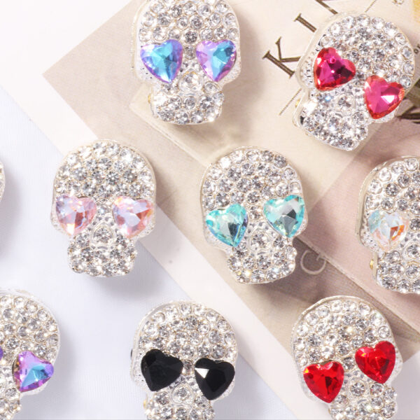 Wholesale Double-Sided Full Diamond Alloy Skull Straight Hole Loose Beads DIY Mobile Phone Chain Key Chain Bag Chain Jewelry Accessories