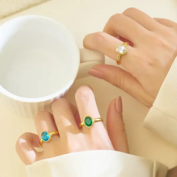 Wholesale Vacuum Plating Real Gold Plated 18K Gold Geometric 304 Stainless Steel Fashion Waterproof Non Tarnish Open Ring