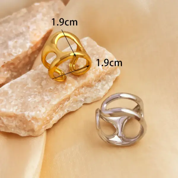 PVD Coated Real Gold Plated 18K Gold Geometric 304 Stainless Steel Retro Simple Style Waterproof Non Tarnish Open Rings